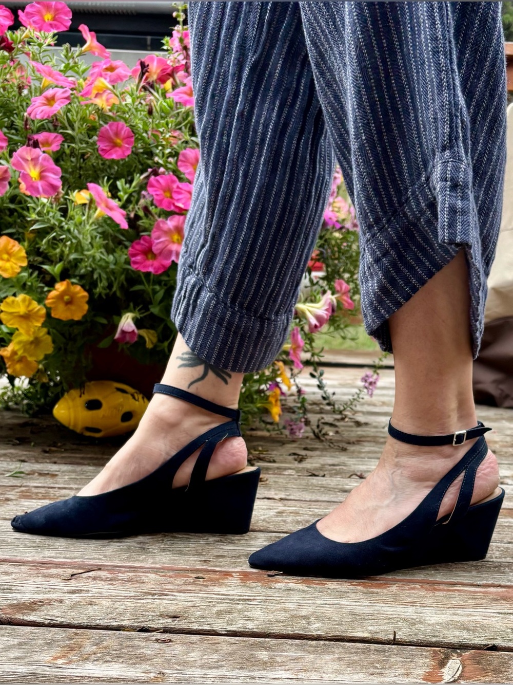 Faux Suede Wedge Heel Navy Sandals